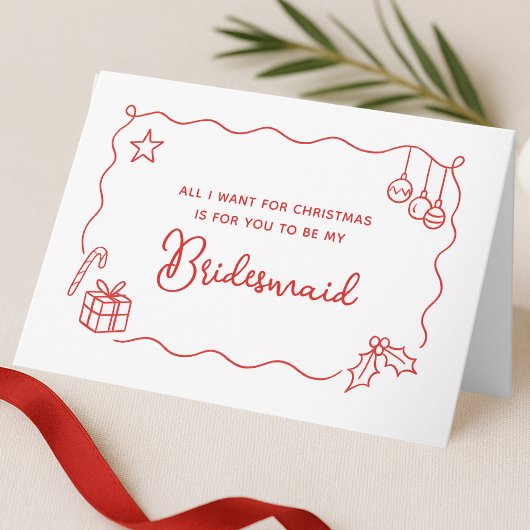 Whimsical Christmas Hand Drawn Bridesmaid Proposal シーズンカード