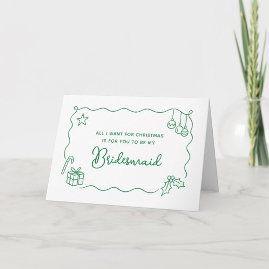 Whimsical Christmas Hand Drawn Bridesmaid Proposal シーズンカード (正面)