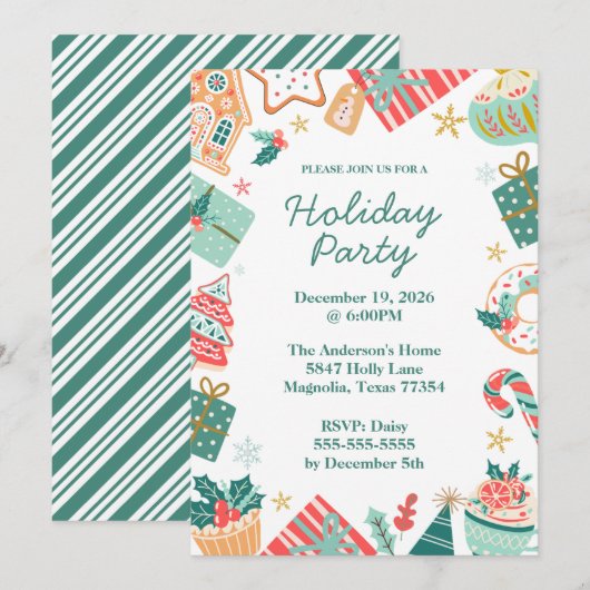 Whimsical Christmas Holiday Party 招待状 (正面/裏面)