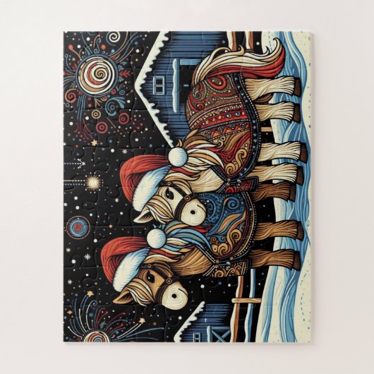 Whimsical Christmas Horses ジグソーパズル (縦)