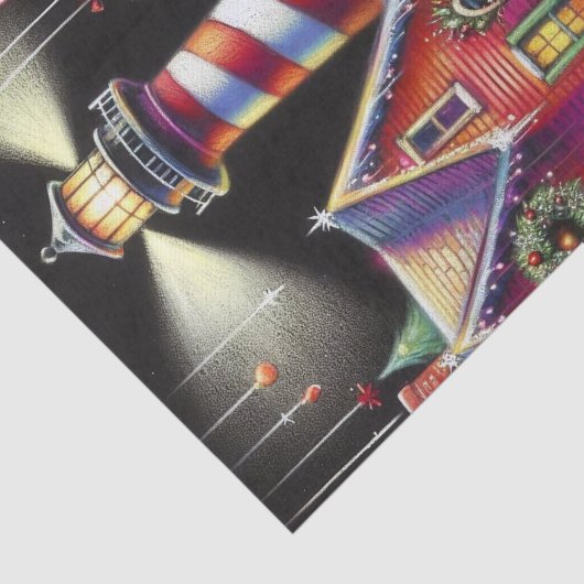 Whimsical Christmas Lighthouse Purple Decoupage 薄葉紙 (詳細)