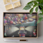 Whimsical Christmas Lighthouse Purple Decoupage 薄葉紙 (ギフト)