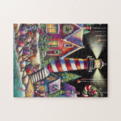 Whimsical Christmas Lighthouse Red Pink Purple  ジグソーパズル (横)