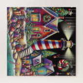 Whimsical Christmas Lighthouse Red Pink Purple  ジグソーパズル (横)