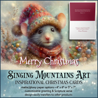 Whimsical Christmas Mouse With Hat Christian シーズンカード