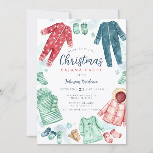 Whimsical Christmas Pajama Party Invitation 招待状 (正面)