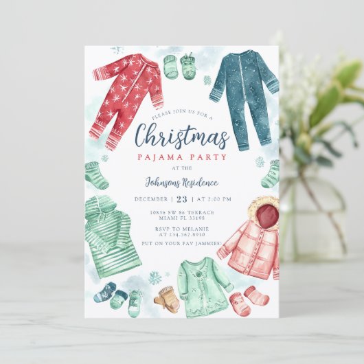 Whimsical Christmas Pajama Party Invitation  招待状 (スタンド正面)