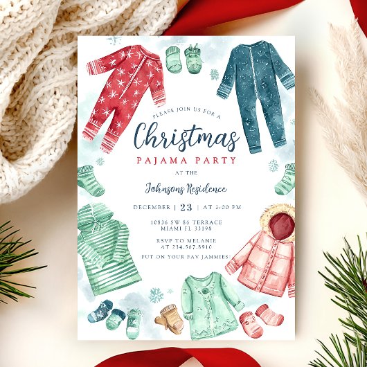 Whimsical Christmas Pajama Party Invitation  招待状