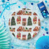 Whimsical christmas pattern with bears, trees, and ペーパープレート (パーティー)