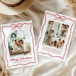 Whimsical Christmas Photo Hand-Drawn Bow Ribbon シーズンカード