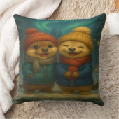 Whimsical Christmas Pillow with Cute Winter Animal クッション (ブランケット)
