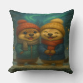Whimsical Christmas Pillow with Cute Winter Animal クッション (正面)