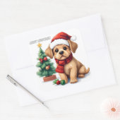 Whimsical Christmas Puppy Sticker | "Merry Christm スクエアシール (封筒)