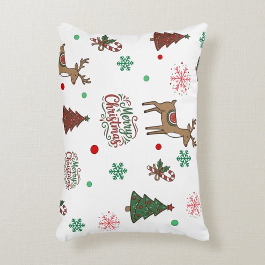 Whimsical Christmas Reindeer&Candy Cane Decor Pi アクセントクッション (正面(垂直))