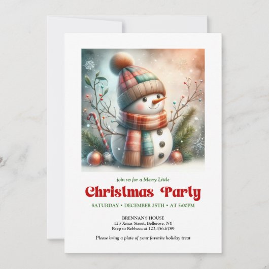 Whimsical Christmas snowman invitation editable  招待状 (正面)