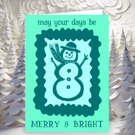 Whimsical Christmas Snowman Merry & Bright Holiday カード