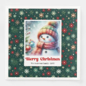 Whimsical Christmas Snowman Napkins Editable Party (正面)