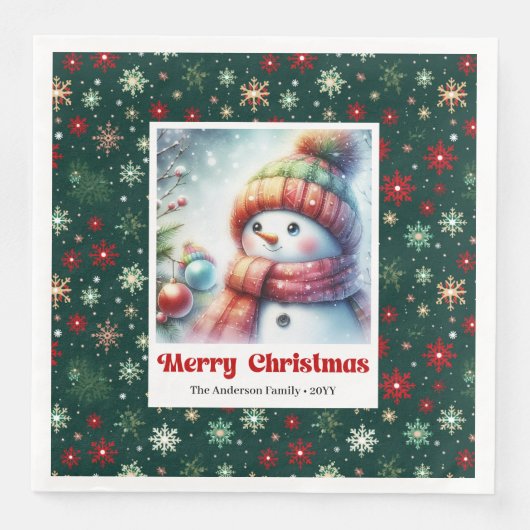 Whimsical Christmas Snowman Napkins Editable Party (正面)