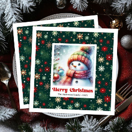Whimsical Christmas Snowman Napkins Editable Party