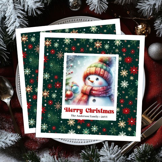 Whimsical Christmas Snowman Napkins Editable Party