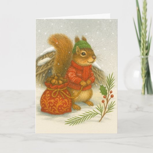 Whimsical Christmas Squirrel Wildlife  シーズンカード (正面)