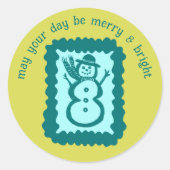 Whimsical Christmas Stamp Cute Custom Merry Bright ラウンドシール (正面)