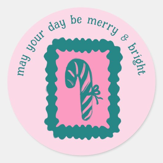Whimsical Christmas Stamp Cute Custom Merry Bright ラウンドシール (正面)