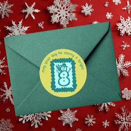 Whimsical Christmas Stamp Cute Custom Merry Bright ラウンドシール