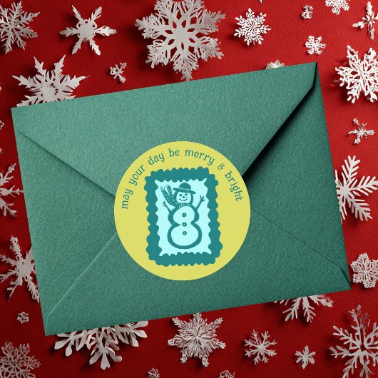 Whimsical Christmas Stamp Cute Custom Merry Bright ラウンドシール