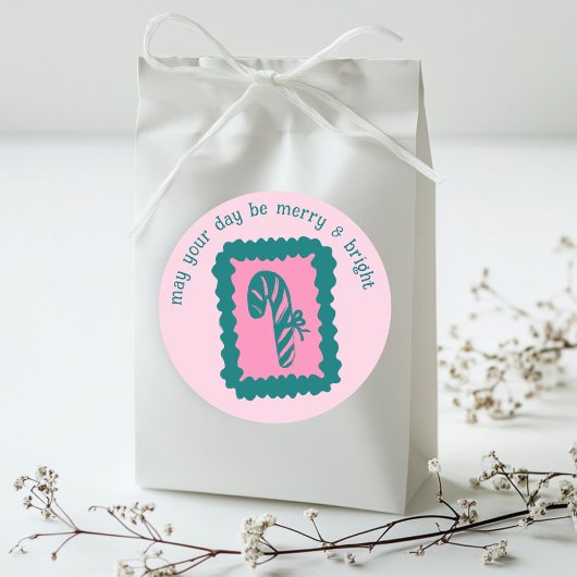 Whimsical Christmas Stamp Cute Custom Merry Bright ラウンドシール