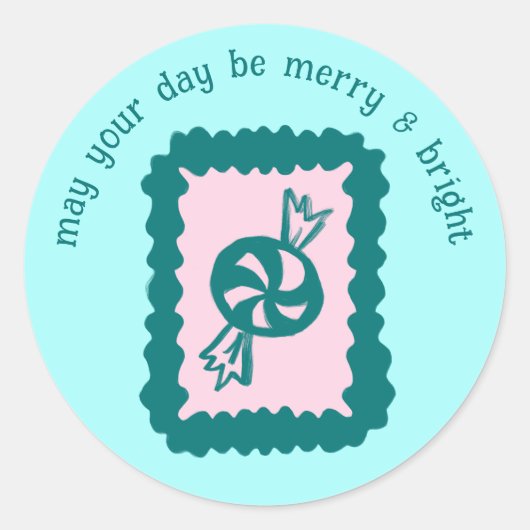 Whimsical Christmas Stamp Cute Custom Merry Bright ラウンドシール (正面)