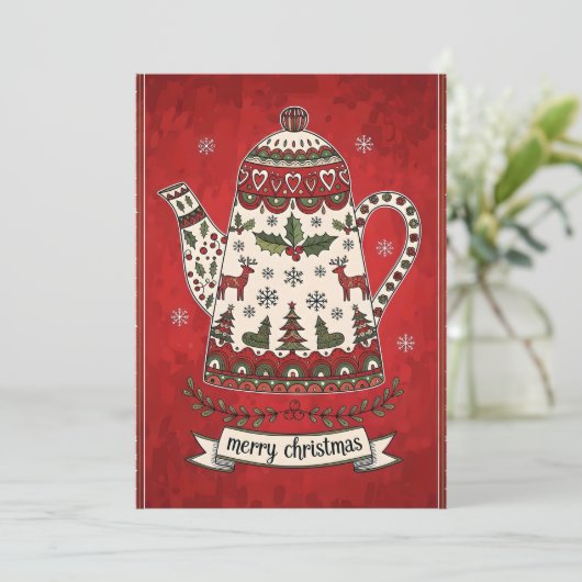 Whimsical Christmas Teapot  カード (スタンド正面)