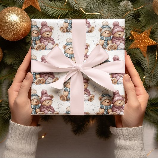 Whimsical Christmas Teddy Bears Wrapping Paper  ラッピングペーパー