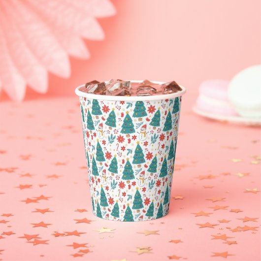 Whimsical Christmas Tree and Snowman Paper cup 紙コップ (インサイチュ)