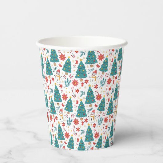 Whimsical Christmas Tree and Snowman Paper cup 紙コップ (裏面)