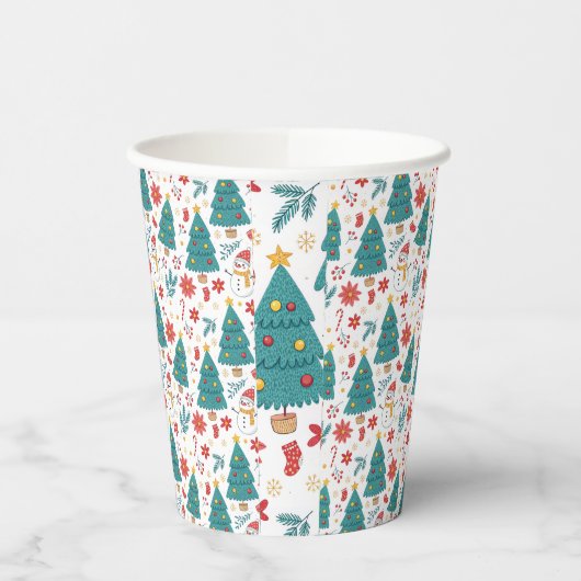Whimsical Christmas Tree and Snowman Paper cup 紙コップ (左)