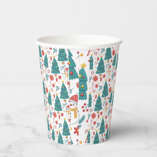 Whimsical Christmas Tree and Snowman Paper cup 紙コップ (右)