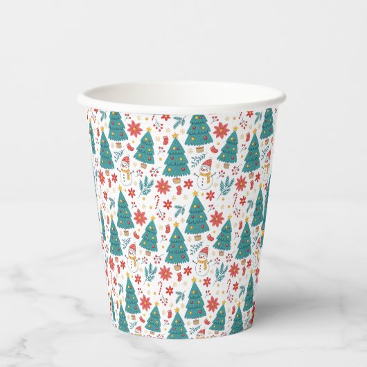 Whimsical Christmas Tree and Snowman Paper cup 紙コップ (正面)