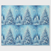 Whimsical Christmas Tree Blue Decoupage ラッピングペーパー (フラット)