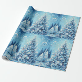 Whimsical Christmas Tree Blue Decoupage ラッピングペーパー