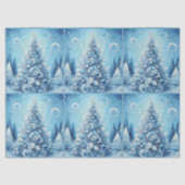 Whimsical Christmas Tree Blue Decoupage 薄葉紙 (正面)