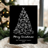 Whimsical Christmas Tree Bows Black Photo シーズンカード
