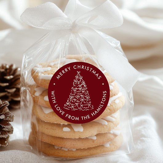 Whimsical Christmas Tree Bows Cranberry Christmas ラウンドシール