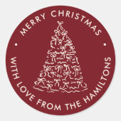 Whimsical Christmas Tree Bows Cranberry Christmas ラウンドシール (正面)