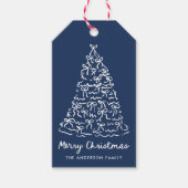 Whimsical Christmas Tree Bows Navy Holiday ギフトタグ (正面)
