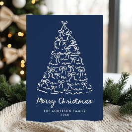 Whimsical Christmas Tree Bows Navy Non-Photo シーズンカード