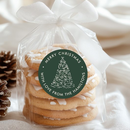Whimsical Christmas Tree Bows Pine Green Christmas ラウンドシール