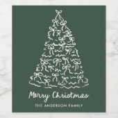 Whimsical Christmas Tree Bows Pine Green Holiday ワインラベル (シングルラベル)