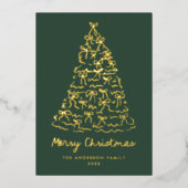 Whimsical Christmas Tree Bows Pine Green Non-Photo 箔シーズンカード (正面)