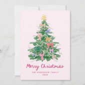 Whimsical Christmas Tree Bows Pink Non-Photo シーズンカード (正面)